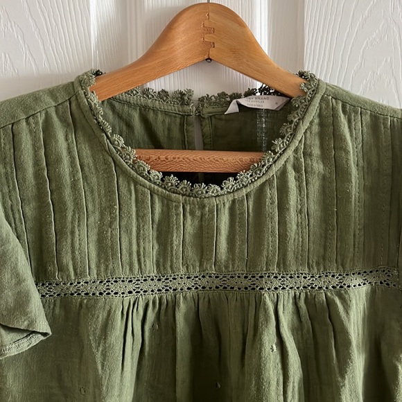 Lucky Brand Los Angles Green Short Sleeve Bohemian Blouse Size Medium - Picture 3 of 6